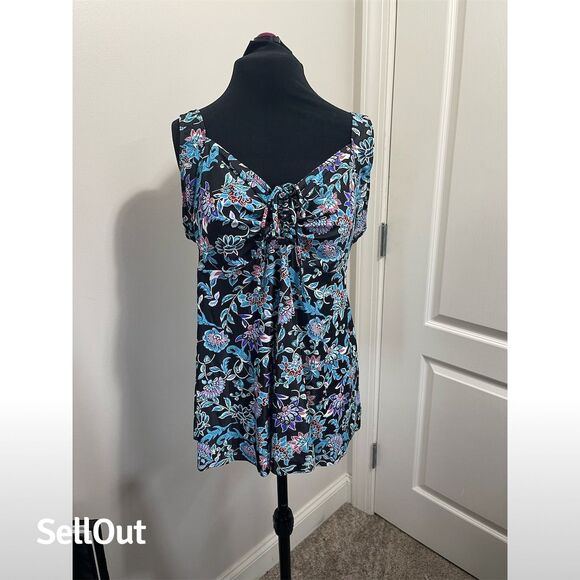 Women's 2XL plus black floral V-Neck Tankini top - Picture 1 of 8